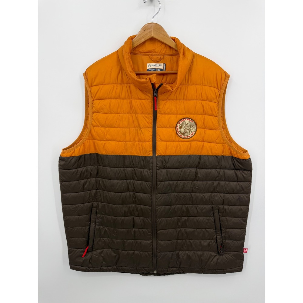 Magellan Shiner Bock Puffer Vest Mens‎ 3XL Orange Brown Water Resistant Quilted